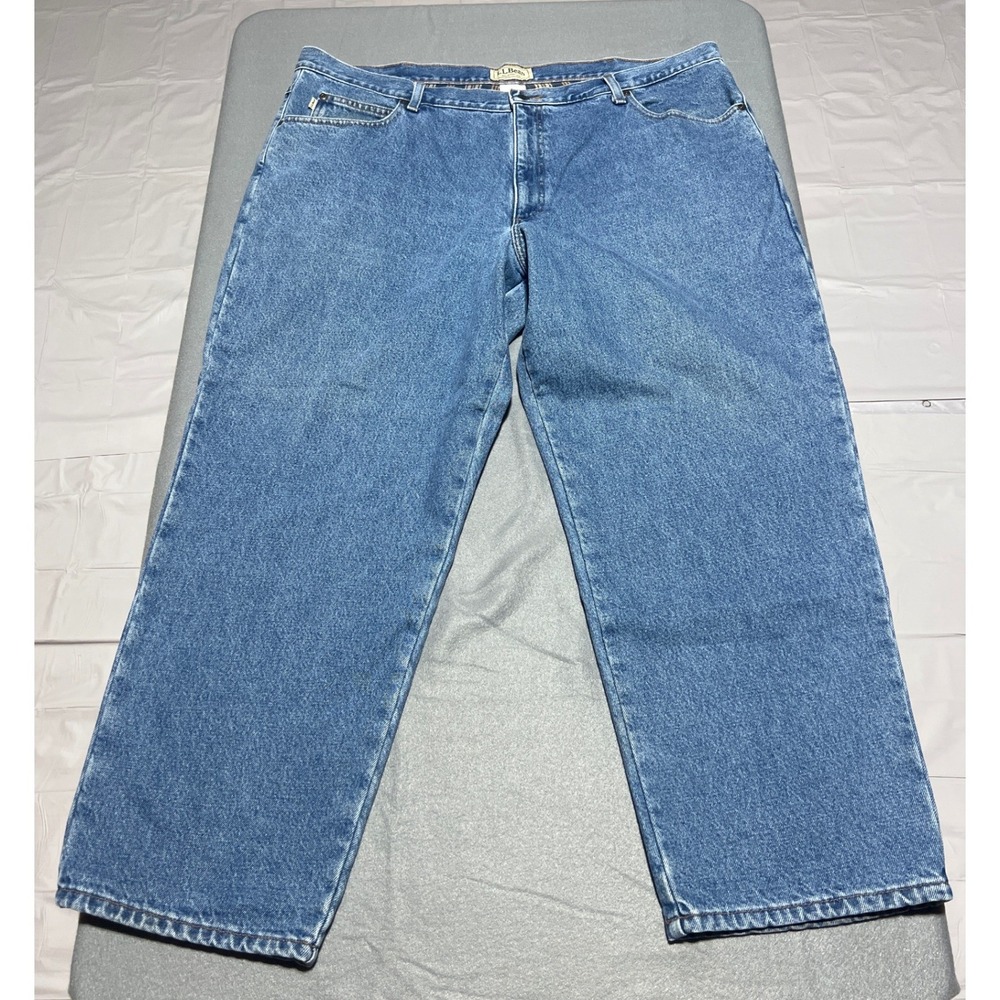 LL Bean Mens Relaxed Fit Straight Leg Jeans Flannel Lined Blue Denim 44 x 30